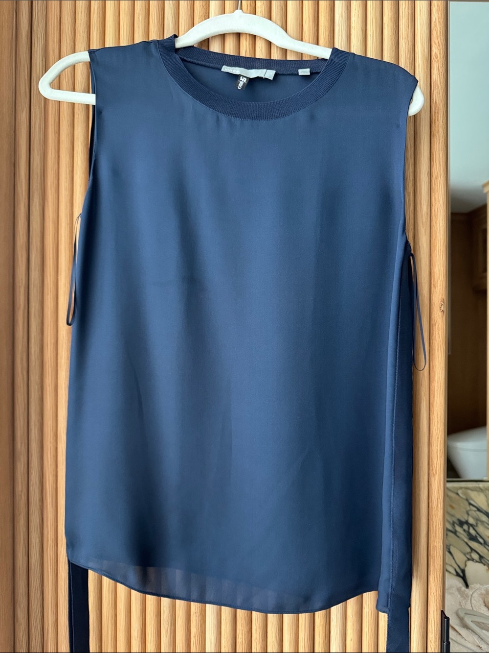 Vince Navy Side-Tie Sleeveless Shell